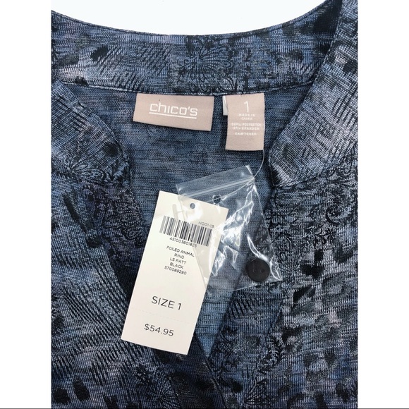 Chico's Blue Snake Print Roll Tab Blouse - Picture 12 of 14